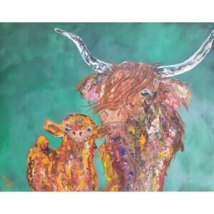 Art Print from my Original Work 11" x 14" "Highland Cow Pair" Acid Free